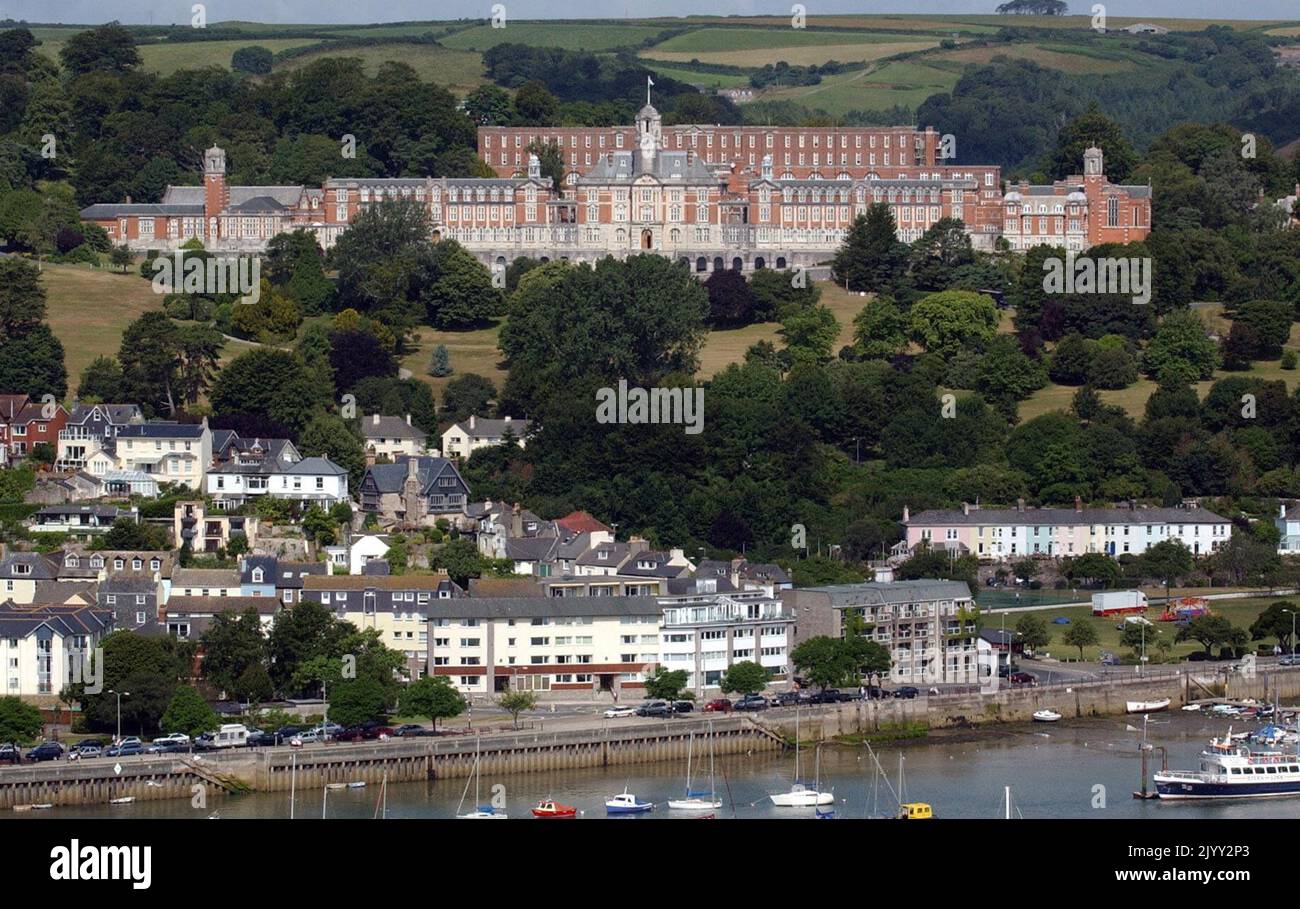 File photo dated 20/7/2005 of the Britannia Royal Naval College in Dartmouth, Devon, where the Duke of Edinburgh first met the Queen whilst training as a young naval cadet. The romance of Prince Philip of Greece and Princess Elizabeth sprang out of a summer encounter at the Royal Naval College in Dartmouth in the year of 1939. Philip, who was just 18, was introduced to 13-year-old Elizabeth at the house of the captain of the college, later Admiral Sir Frederick Dalrymple-Hamilton. Issue date: Thursday September 8, 2022. Stock Photo