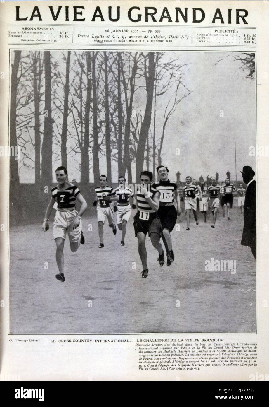 Vintage French photograph of Cross country runners. 1905 Stock Photo