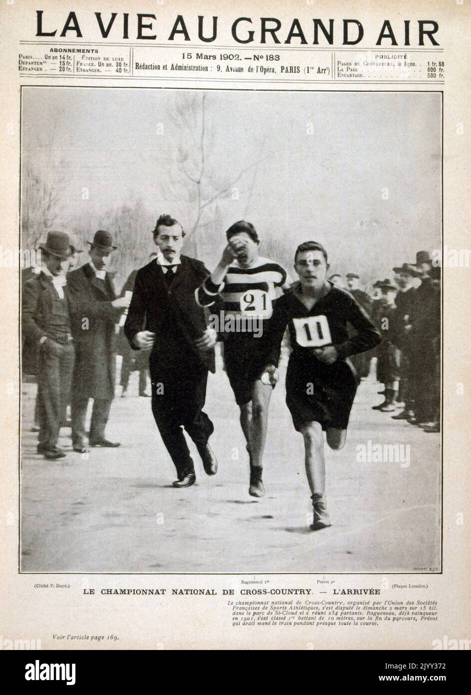 Vintage French photograph of Cross country runners. 1902 Stock Photo