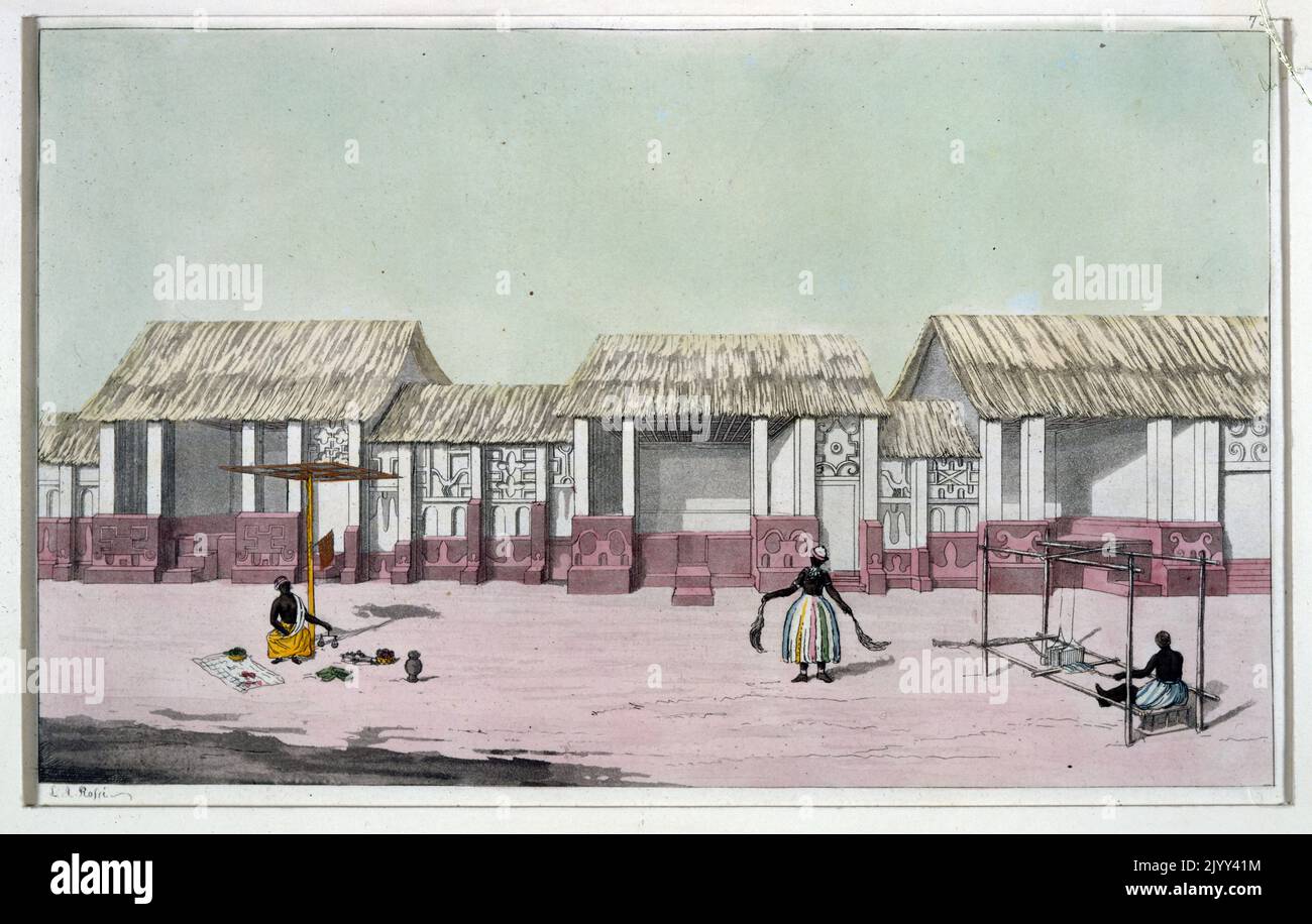 Ashanti Village in Cote d'ivoie (Ivory Coast), West Africa, 1827 Stock Photo
