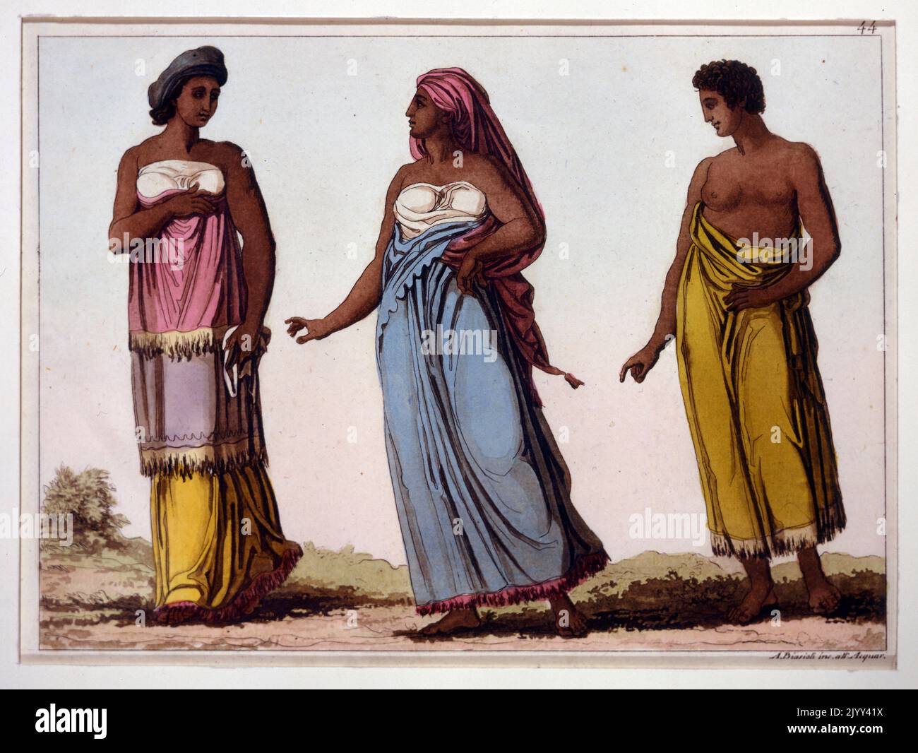 Coloured Illustration dated 1827, depicting female Africans from the Congo region. Stock Photo