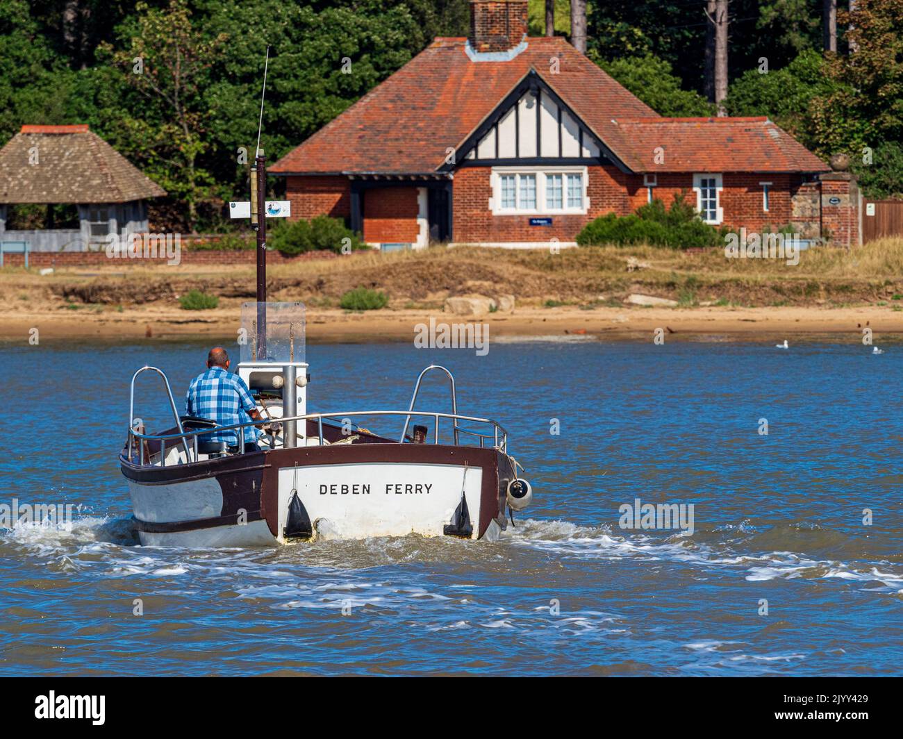 River Deben Ferry runs from Felixstowe Ferry to Bawdsey Quay on the River Deben in Suffolk UK. Stock Photo