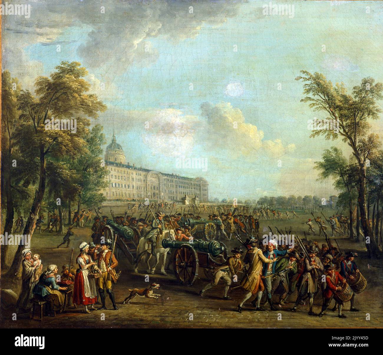Jean-Baptiste Lallemand 'Pillage des armes aux Invalides', 1789 (Looting the weapons to the Invalides on the morning of July 14, 1789), oil on canvas Stock Photo