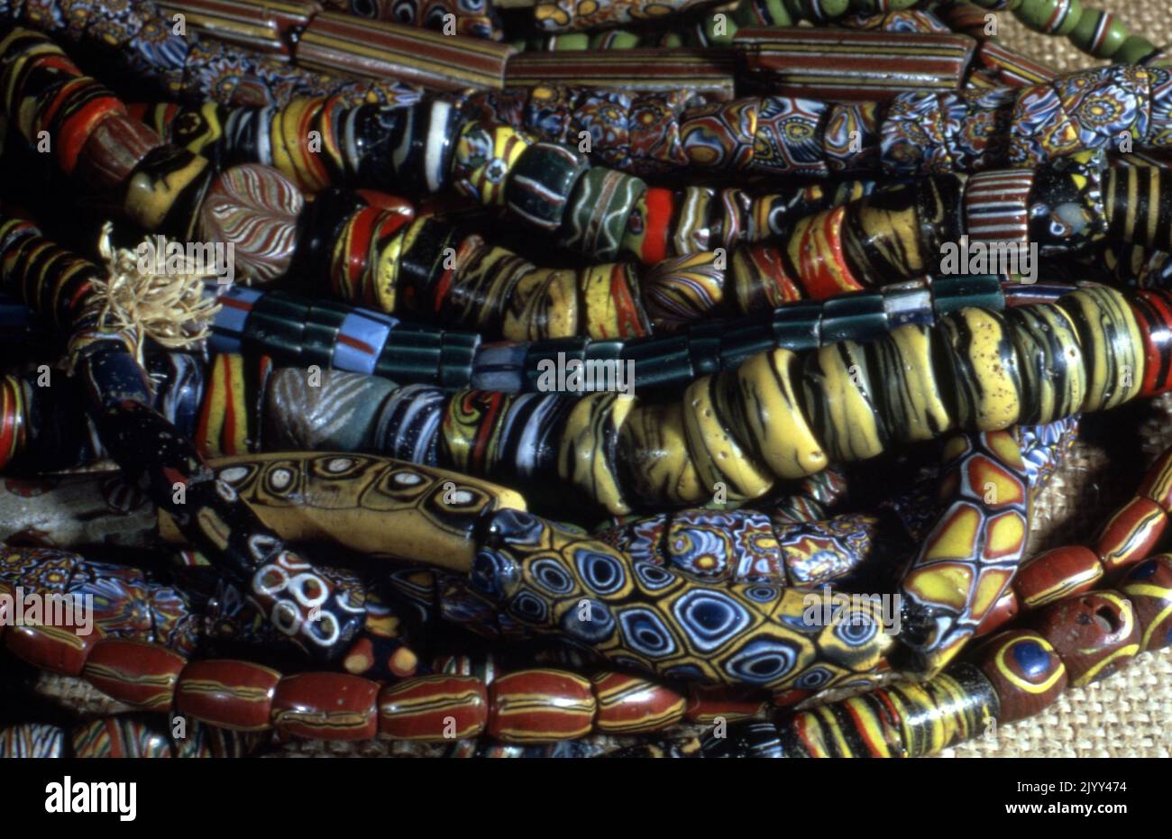 Glass beads from Venice traded in a West African Market. 1974 Stock Photo