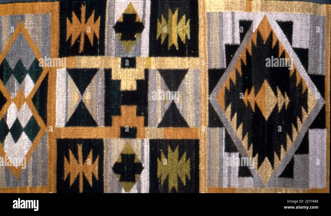 Zulu tapestry with geometric patters woven in wool. South Africa 1972 Stock Photo