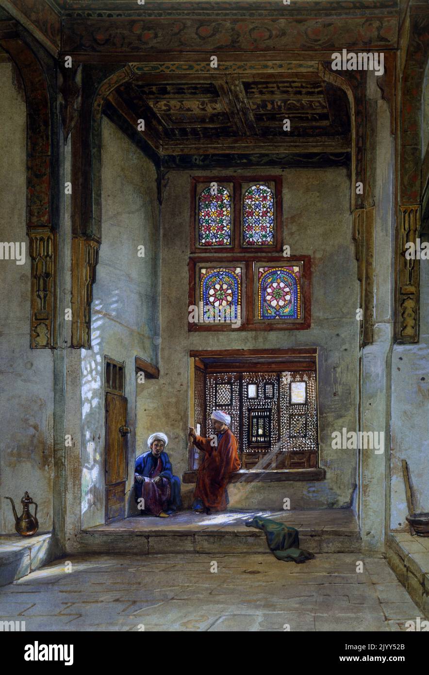 Room inside the Summer House of the Mamluk, Radnau Bey's House, Cairo, Egypt. 1870. By Frank Dillon Stock Photo