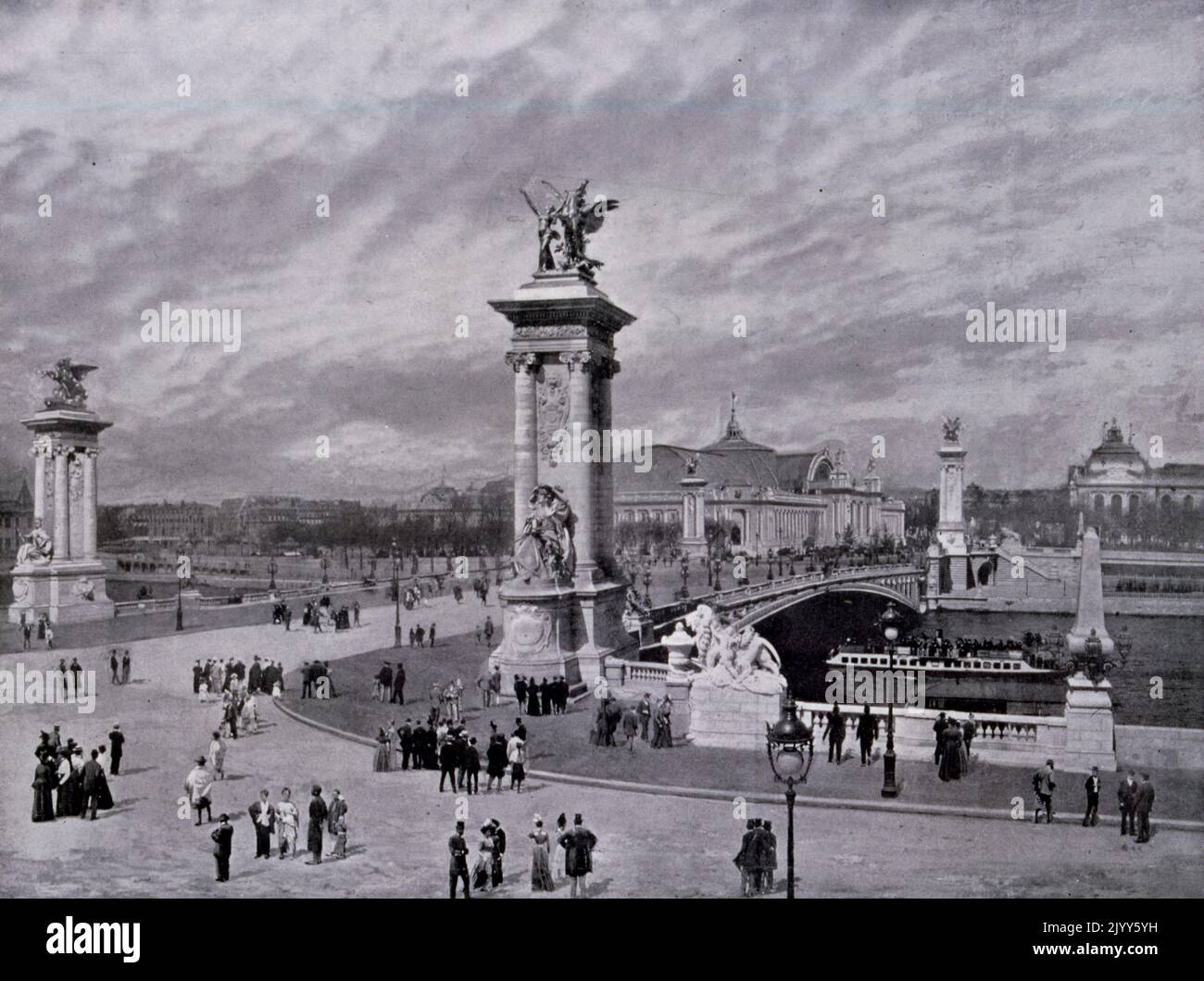 Exposition Universelle (World Fair) Paris, 1900; Black and white photograph of le Pont Alexandre III. Stock Photo