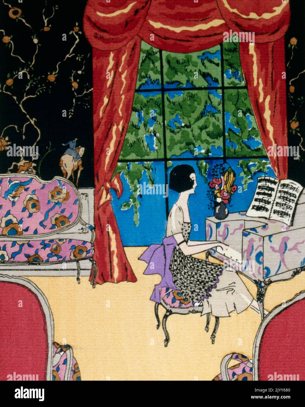 Illustration design called Souvenir du Passe (memories of the past) by Mercier Freres, Interior decorators, in Rue du Faubourg Saint-Antoine in Paris. Stock Photo