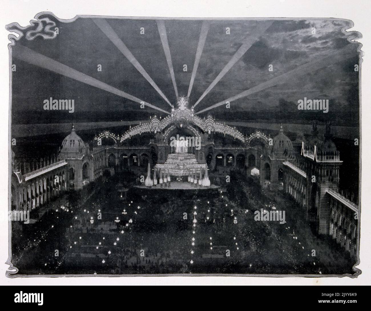 The Palace of Electricity and Illuminous Fountains in Champ-de-Mars; Neurdein Freres Stock Photo