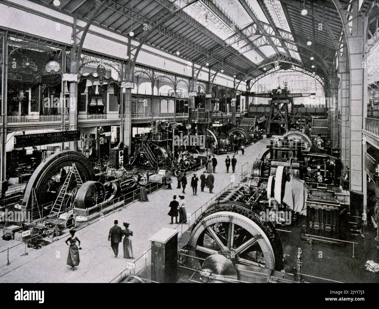 Exposition Universelle (World Fair) Paris, 1900; black and white photograph; Interior view of the Gallery of Electrical Machines. Stock Photo