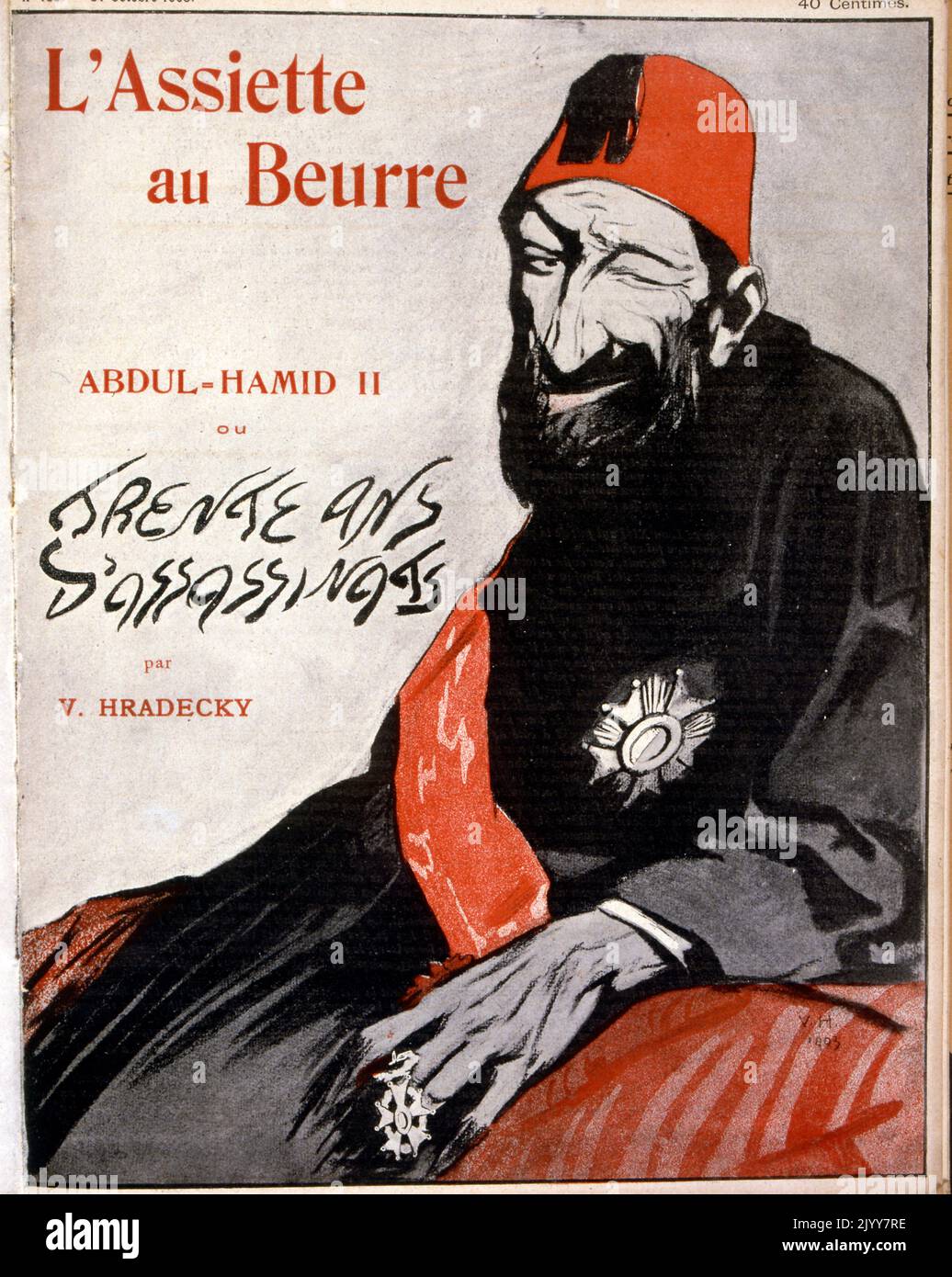 In L'Assiette au Beurre satirical magazine; front cover; edition entitled 'Abdul-Hamid II, or Trente ans d'assassinates', October 1903. Stock Photo
