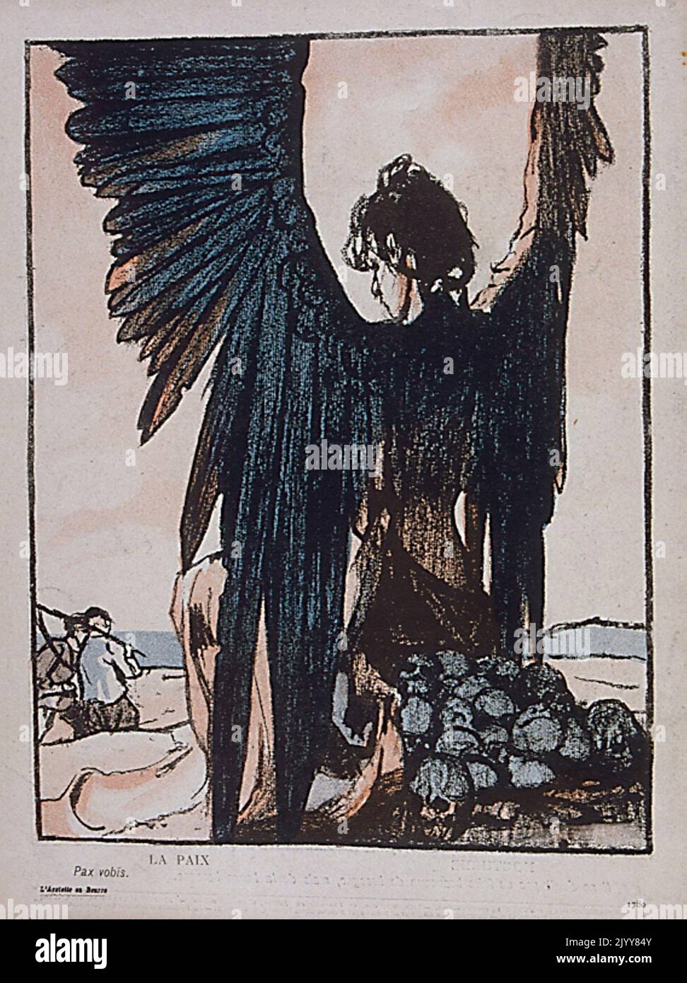 In L'Assiette au Beurre satirical magazine; colour drawing of a woman standing with wings like the angel of death entitled 'Peace' - 'Pax vobis (Peace to you)'. Stock Photo