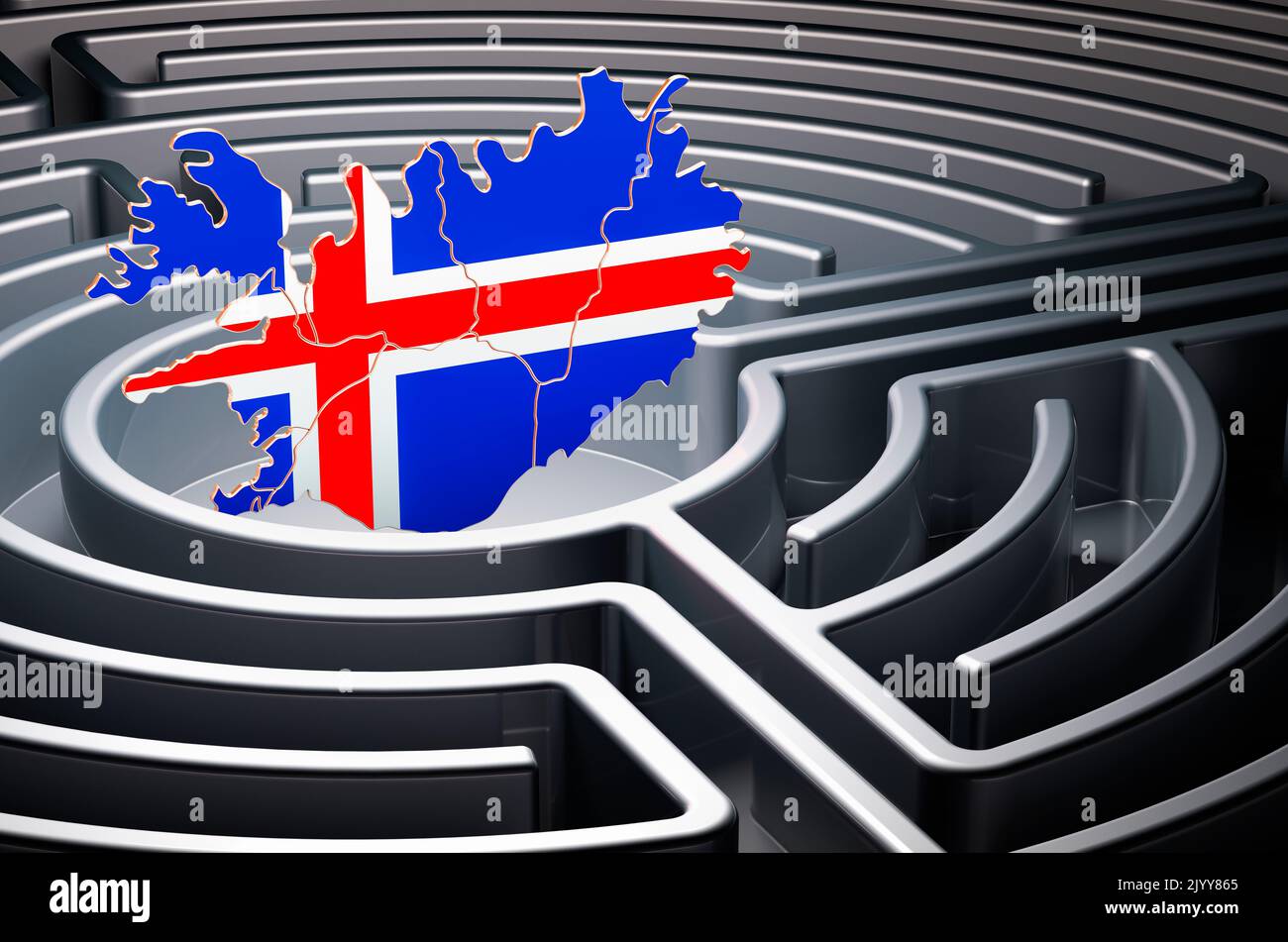 Icelandic map inside maze, 3D rendering Stock Photo - Alamy