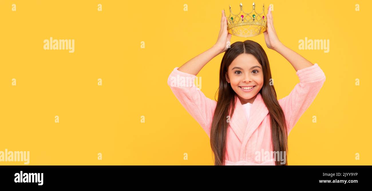 selfishness and egoism. happy egocentric teen girl in crown. childhood ...