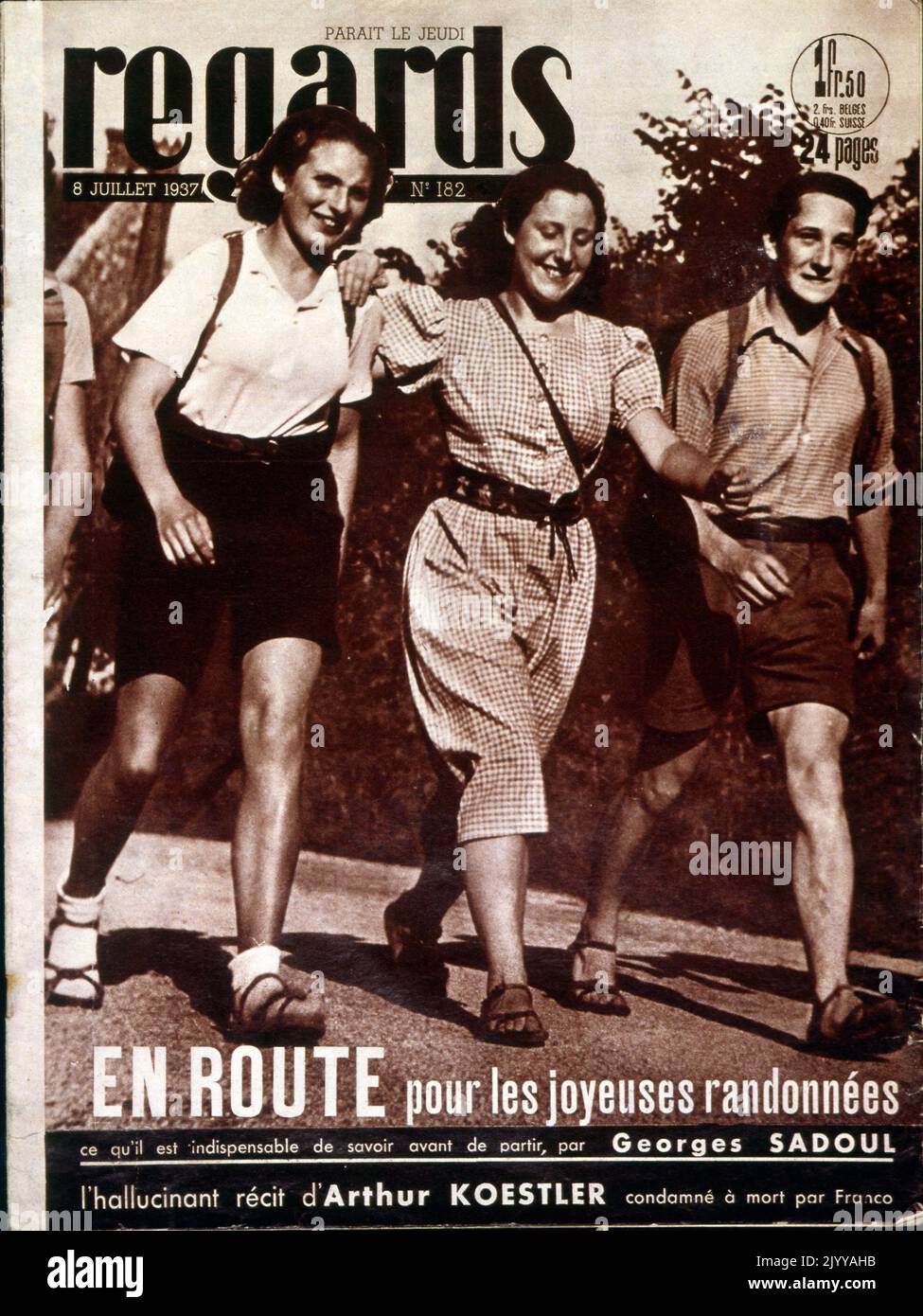 Front cover of the magazine called 'Regards' dated 8 July 1937 showing girls and a boy dressed for a walk. Stock Photo