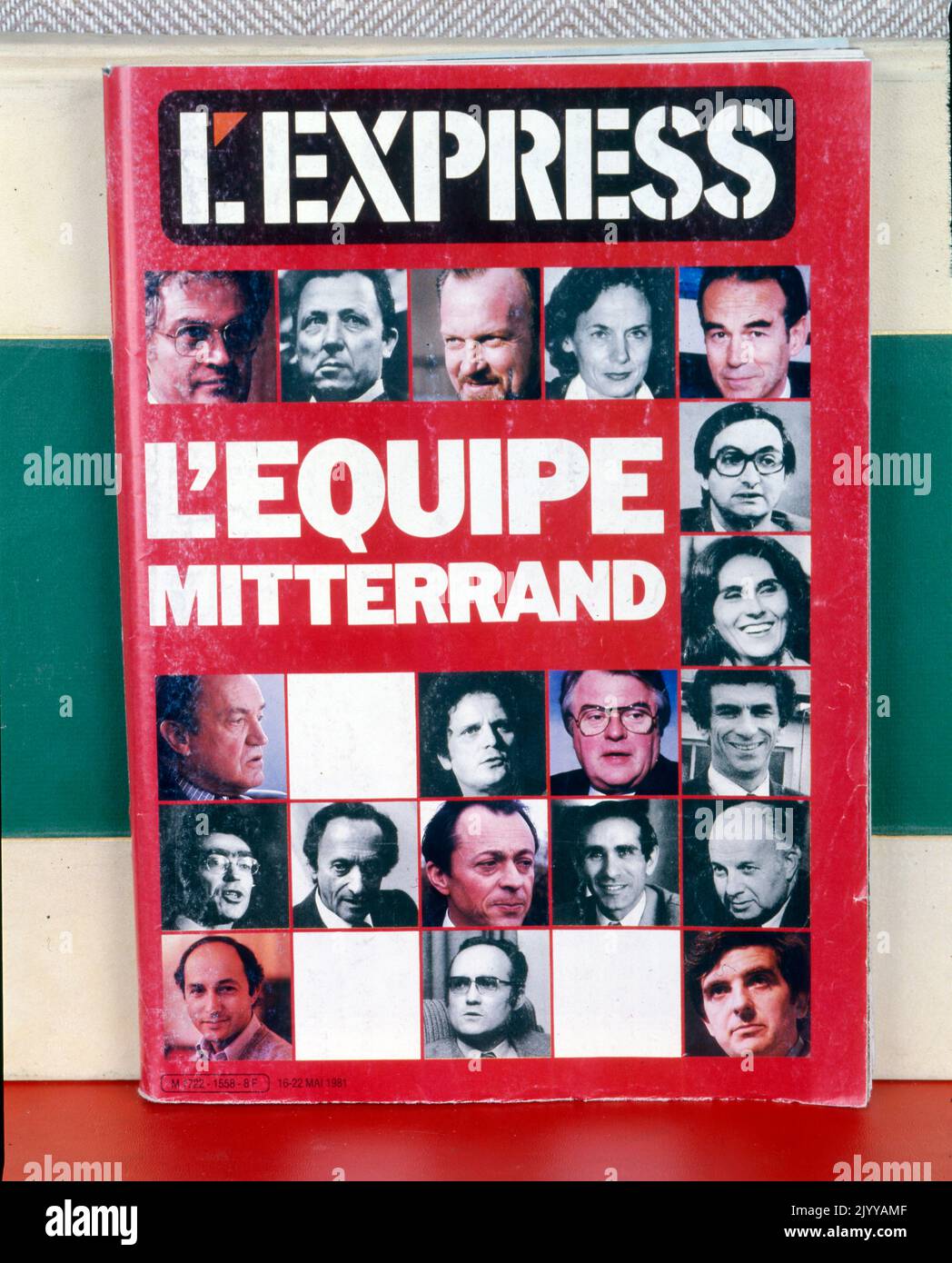 Photographs of politicians' heads. From 'L'Express' with headline 'Mitterrand's team', dated 16-22 May 1981. Stock Photo