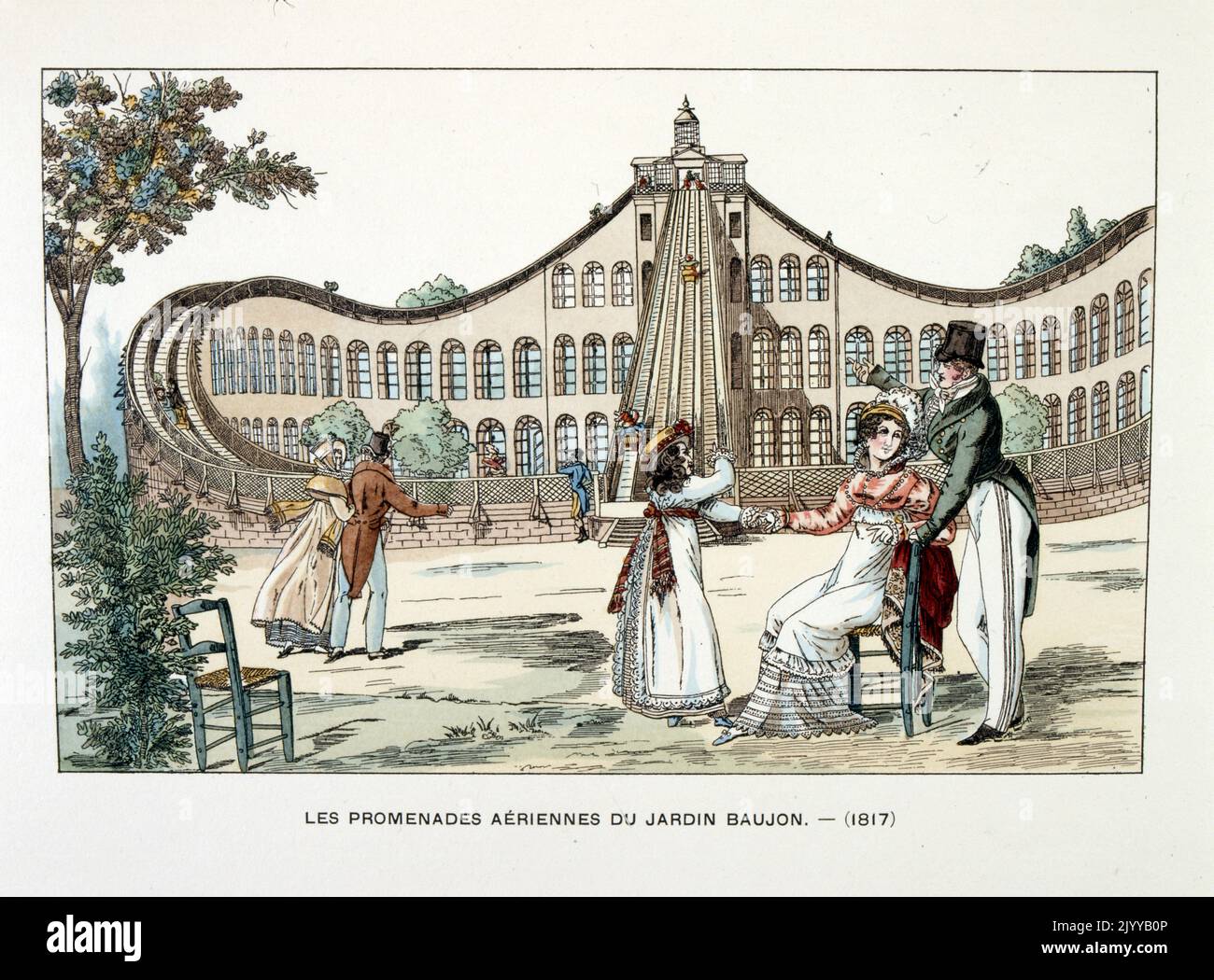 Coloured Illustration of the Promenade in the Baujon Gardens (1817). Stock Photo