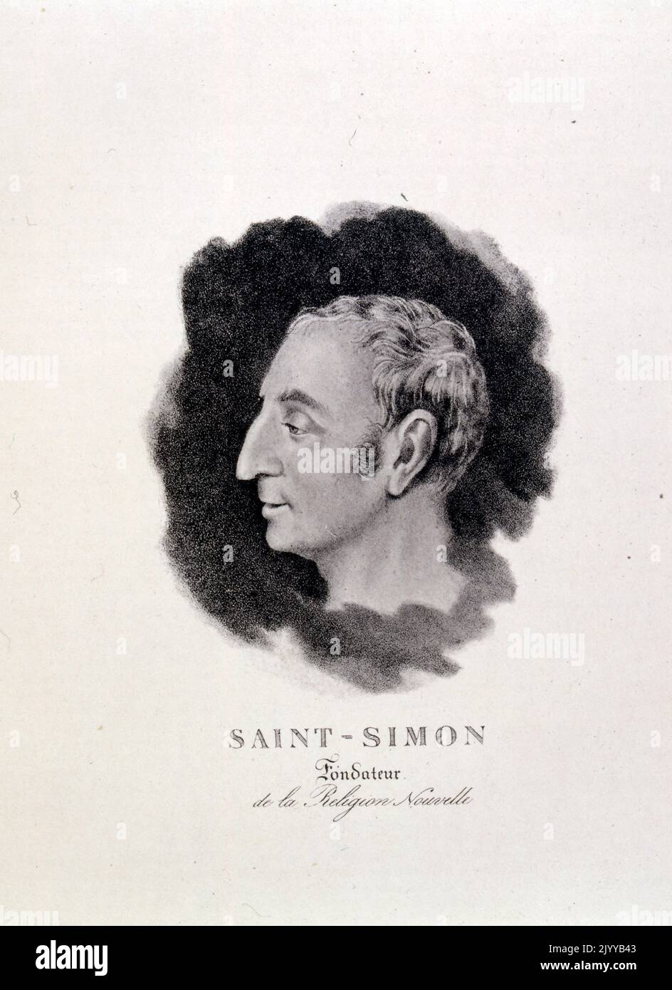 Black and white portrait of Saint Simon, Founder of the New Religion. Stock Photo