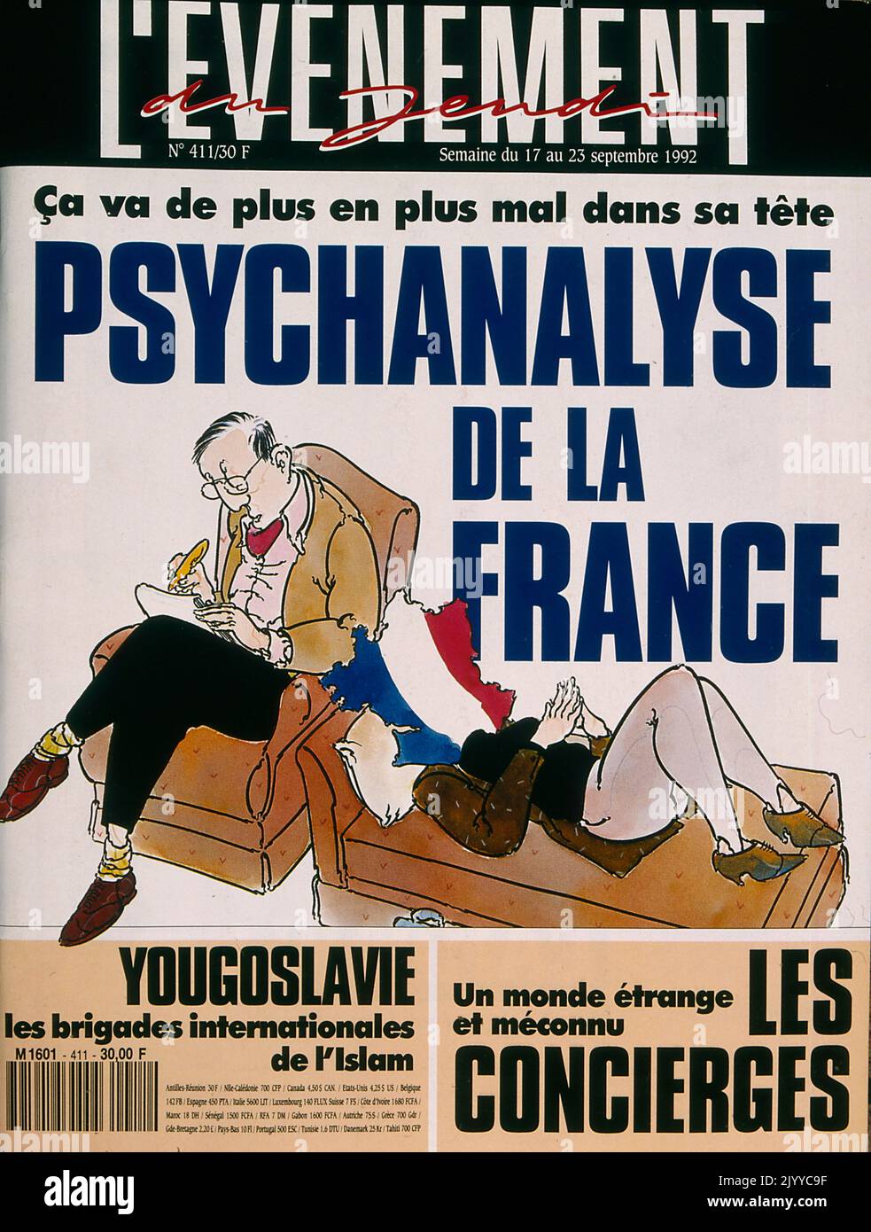 Front page of 'L'Evenement' from 17- 23 September 1992; Entitled: Psychoanalysis and France. Stock Photo