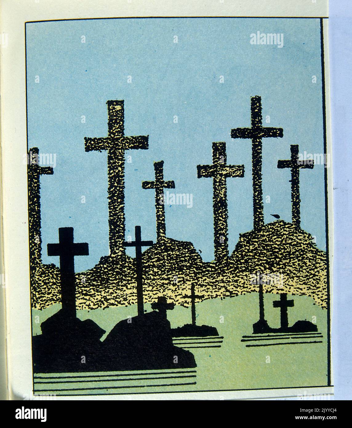Coloured Illustration of crosses marking graves in a cemetery Stock Photo Alamy
