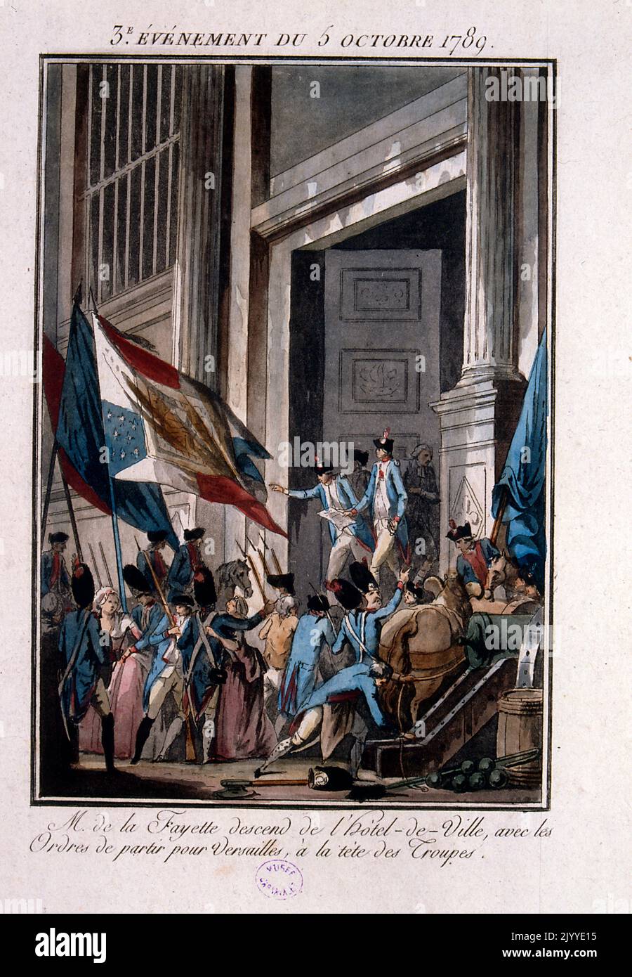 Coloured Illustration depicting the storming of the Bastille. Stock Photo