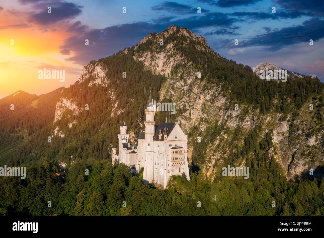 Famous Neuschwanstein Castle with scenic mountain landscape near Fussen