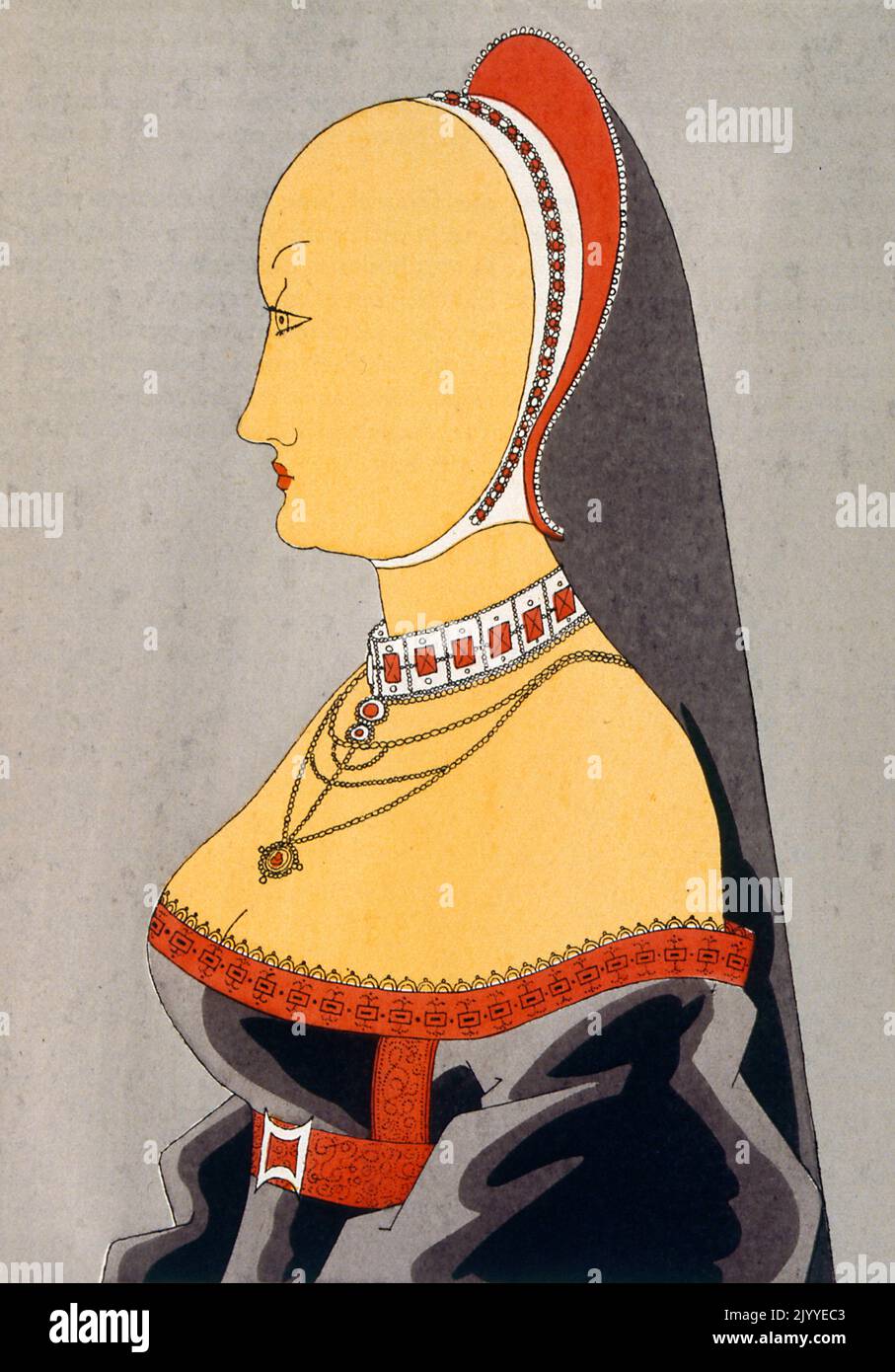 Coloured Illustration depicting a grand woman. Stock Photo