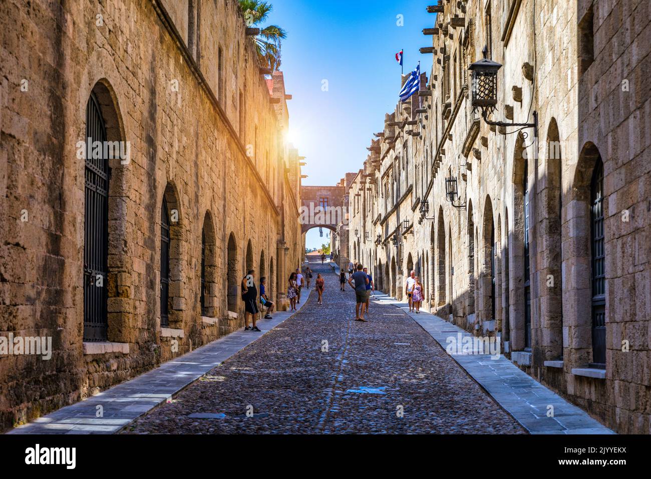 The Street of the Knights, the most famous street in Rhodes old town, Rhodes island, Greece. The Street of the Knights in Rhodes is one of the best pr Stock Photo