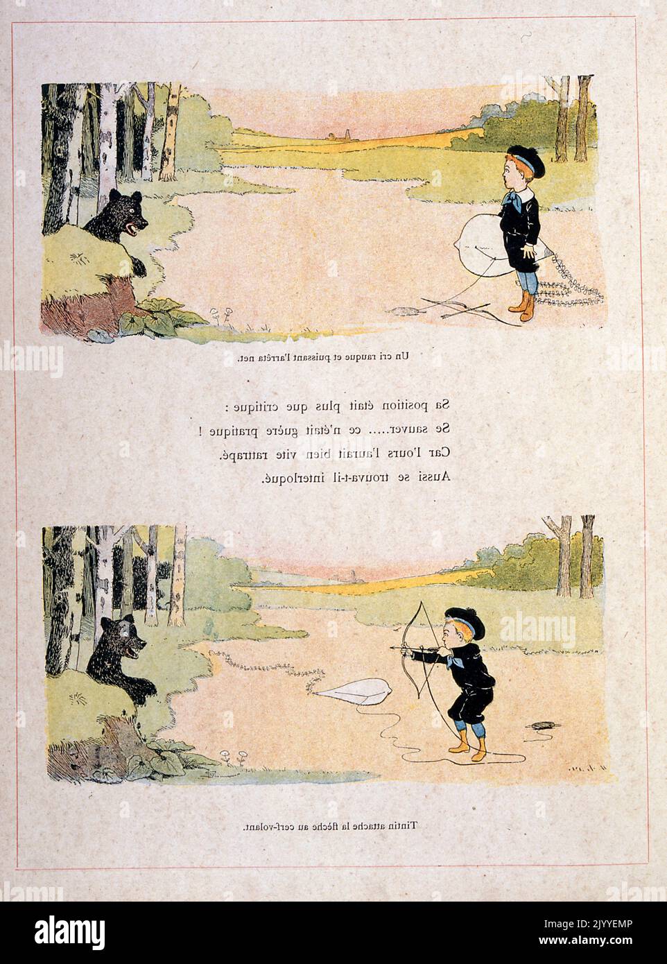 Colour Illustration from The Red Balloons depicting a little boy with