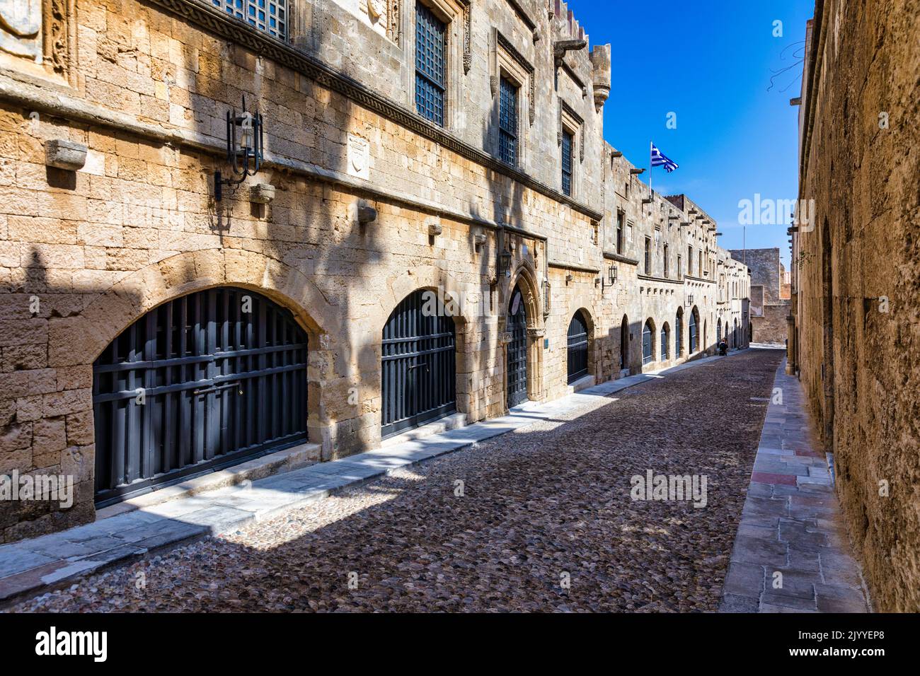 The Street of the Knights, the most famous street in Rhodes old town, Rhodes island, Greece. The Street of the Knights in Rhodes is one of the best pr Stock Photo