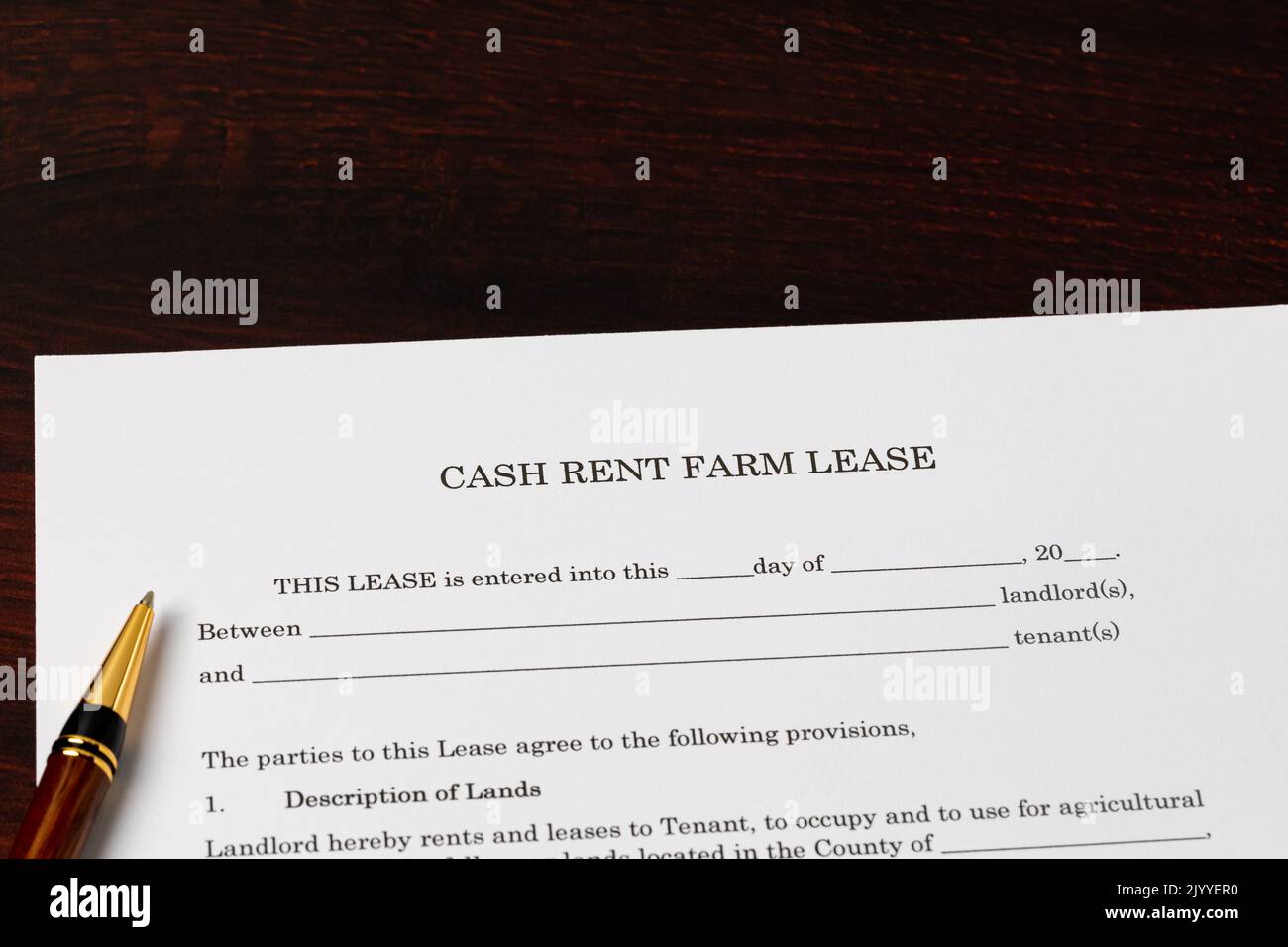 Cash rent farm lease document. Farming, agriculture and tenant farming concept. Stock Photo