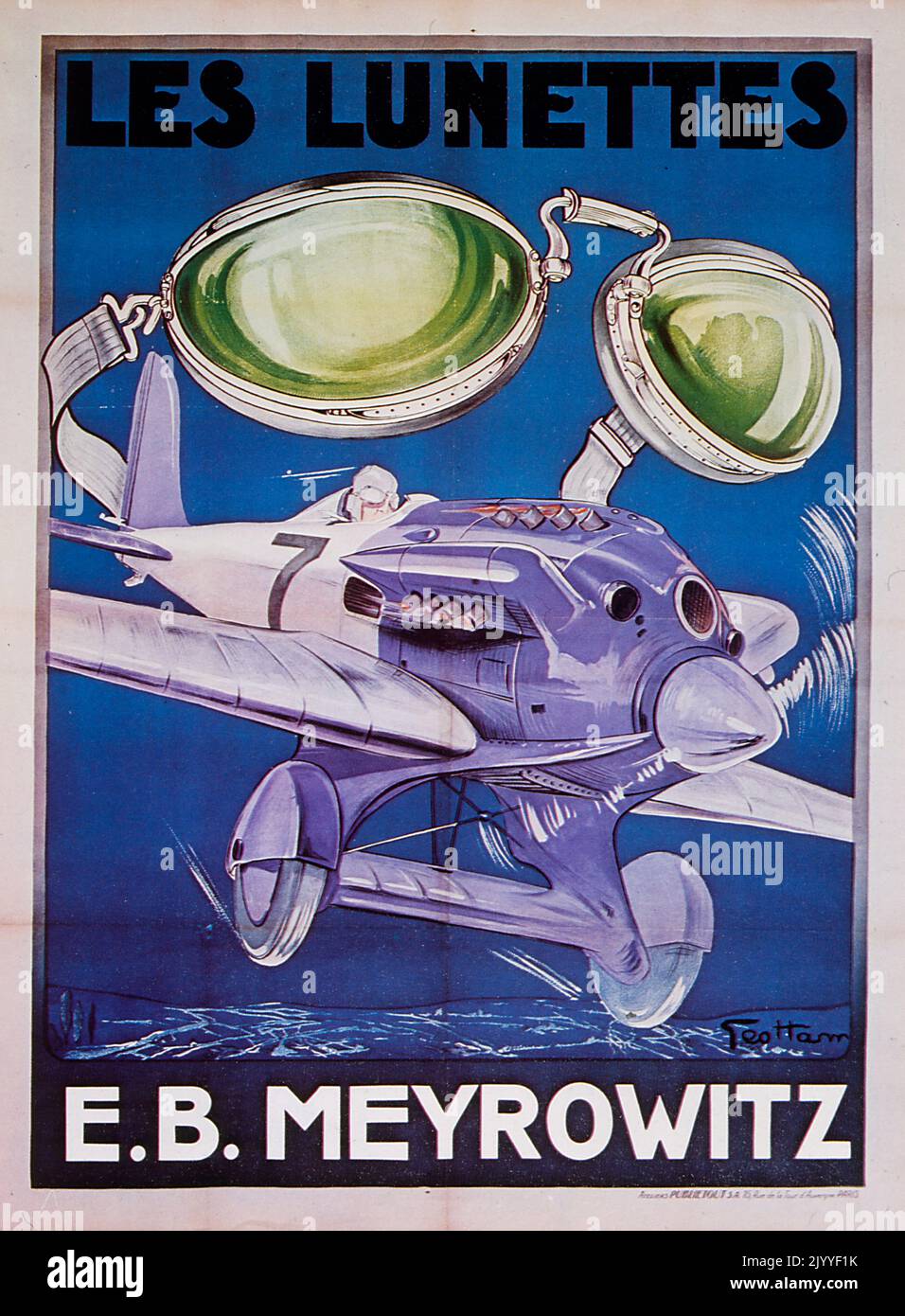 Colour poster advertising flying goggles; 'Flying goggles by E. B. Meyrowitz' Stock Photo