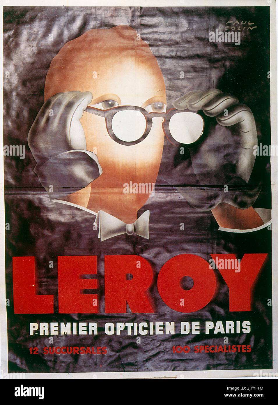 Coloured poster advertising opticians in Paris 'Leroy'. Created by Paul Colin (1892-1985) a French poster artist. Stock Photo