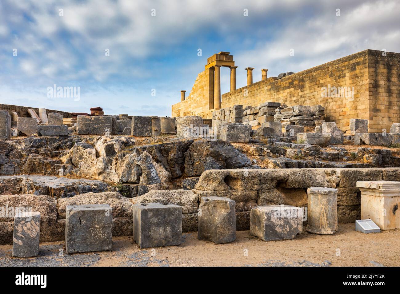 Ruins of Acropolis of Lindos view, Rhodes, Dodecanese Islands, Greek