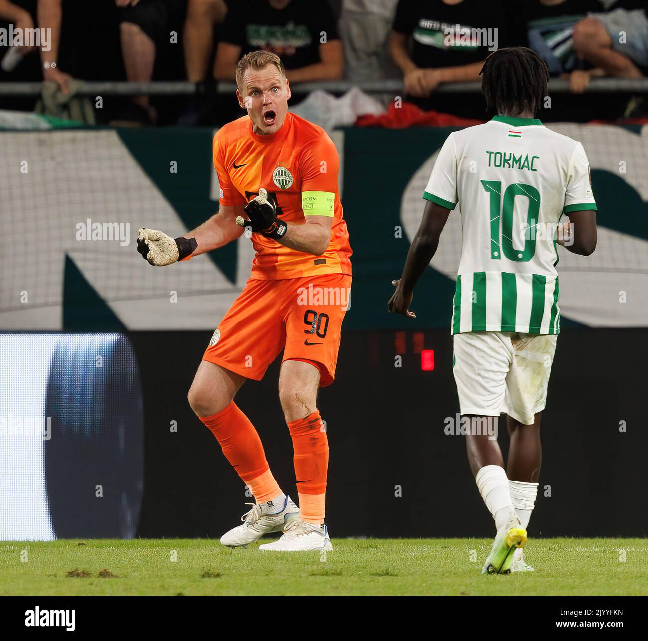 BUDAPEST, HUNGARY - SEPTEMBER 29: Oleksandr Zubkov of Ferencvarosi TC  controls the ball during the UEFA Champions League Play-Offs Second Leg  match between Ferencvarosi TC and Molde FK at Ferencvaros Stadium on