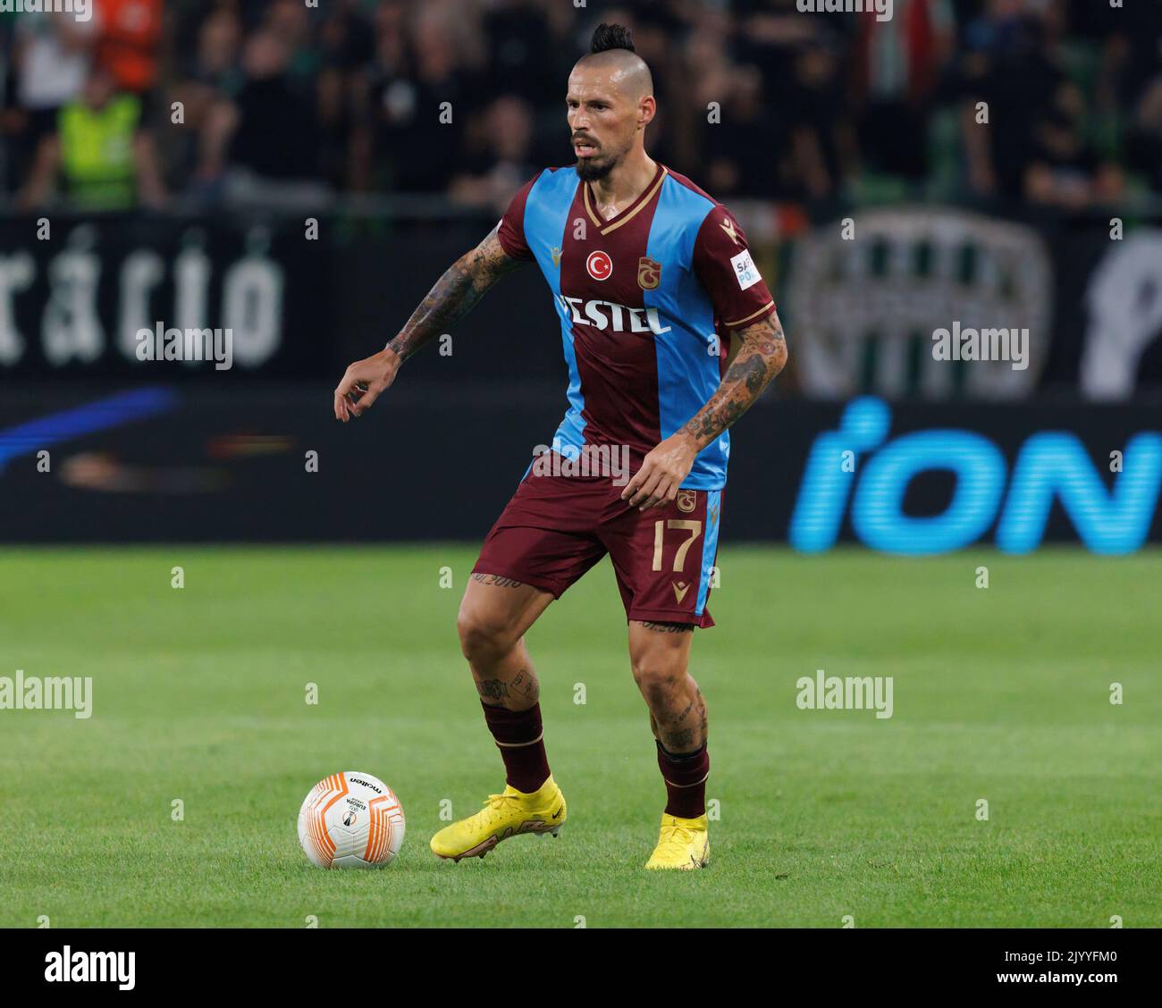 Endre Botka of Ferencvarosi TC controls the ball during the UEFA News  Photo - Getty Images