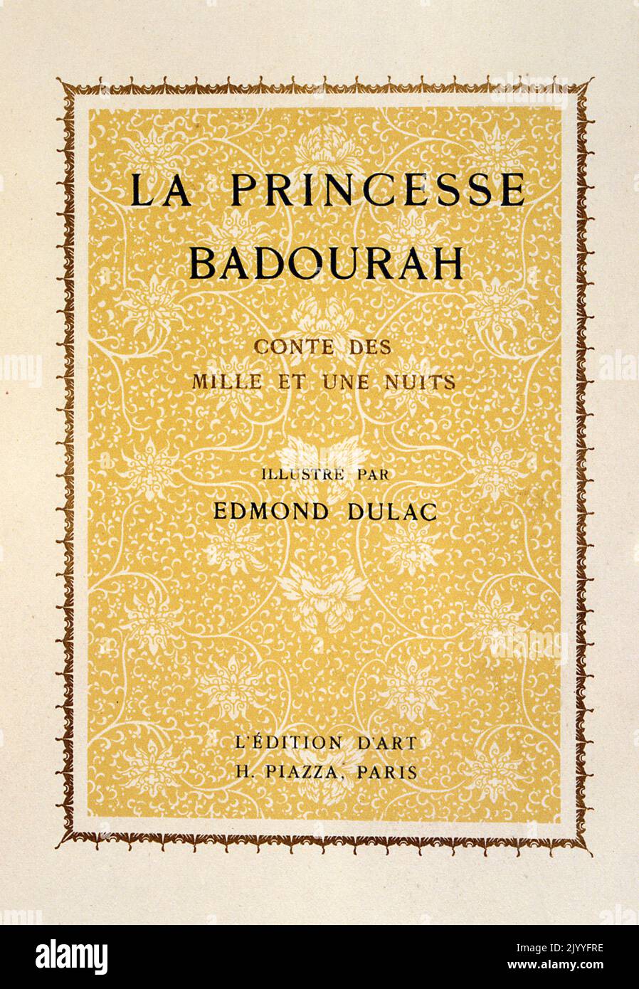 Opening page of 'Princess Badoura: A Tale from the Arabian Nights'. Illustrated by Edmund Dulac (1882-1953), a French British naturalised magazine and book illustrator. Stock Photo