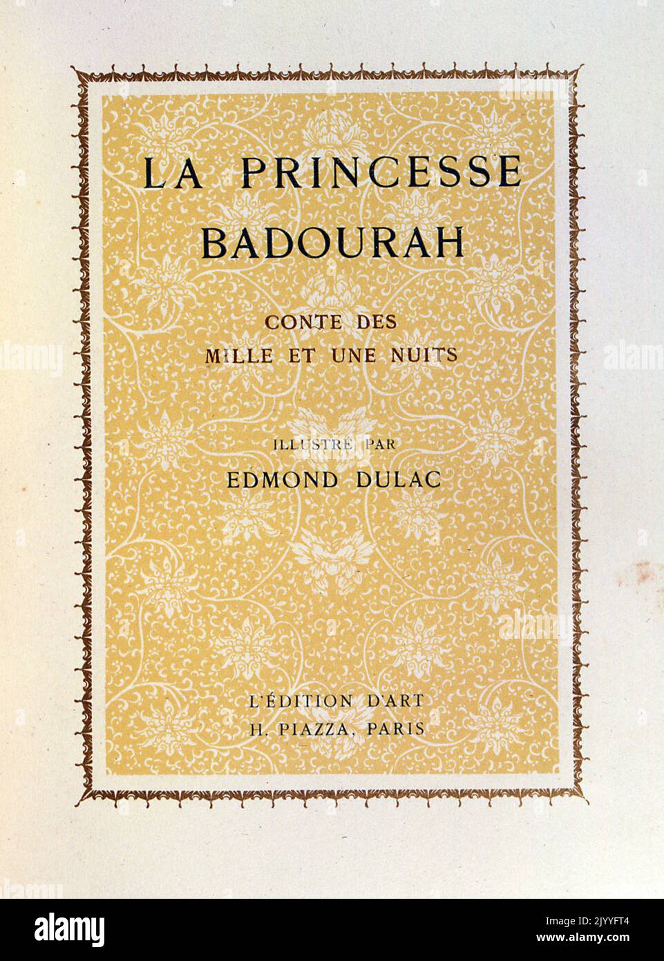 Opening page of 'Princess Badoura: A Tale from the Arabian Nights'. Illustrated by Edmund Dulac (1882-1953), a French British naturalised magazine and book illustrator. Stock Photo