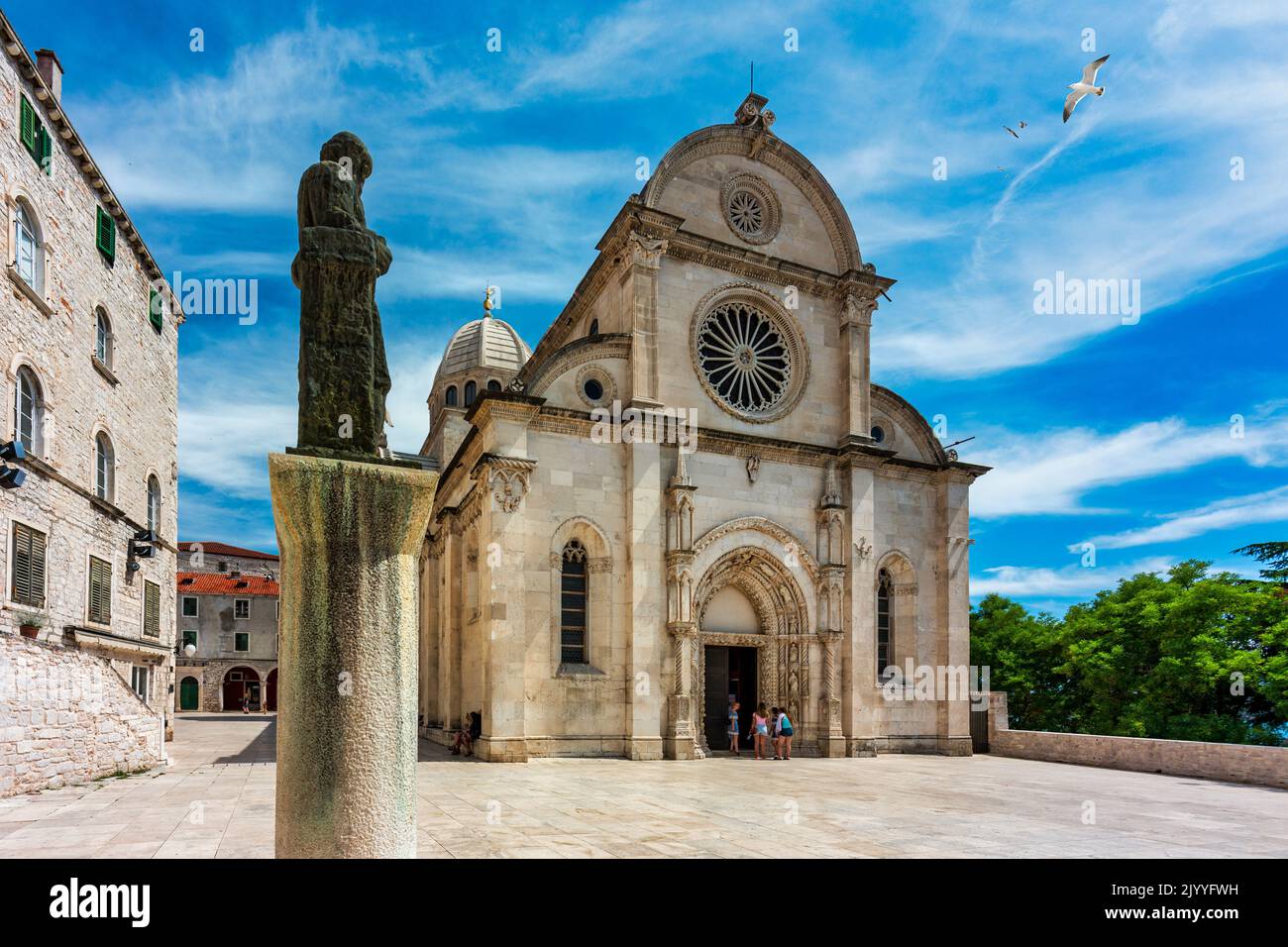 Croatia, city of Sibenik, panoramic view of the old town center and cathedral of St James, most important architectural monument of the Renaissance er Stock Photo