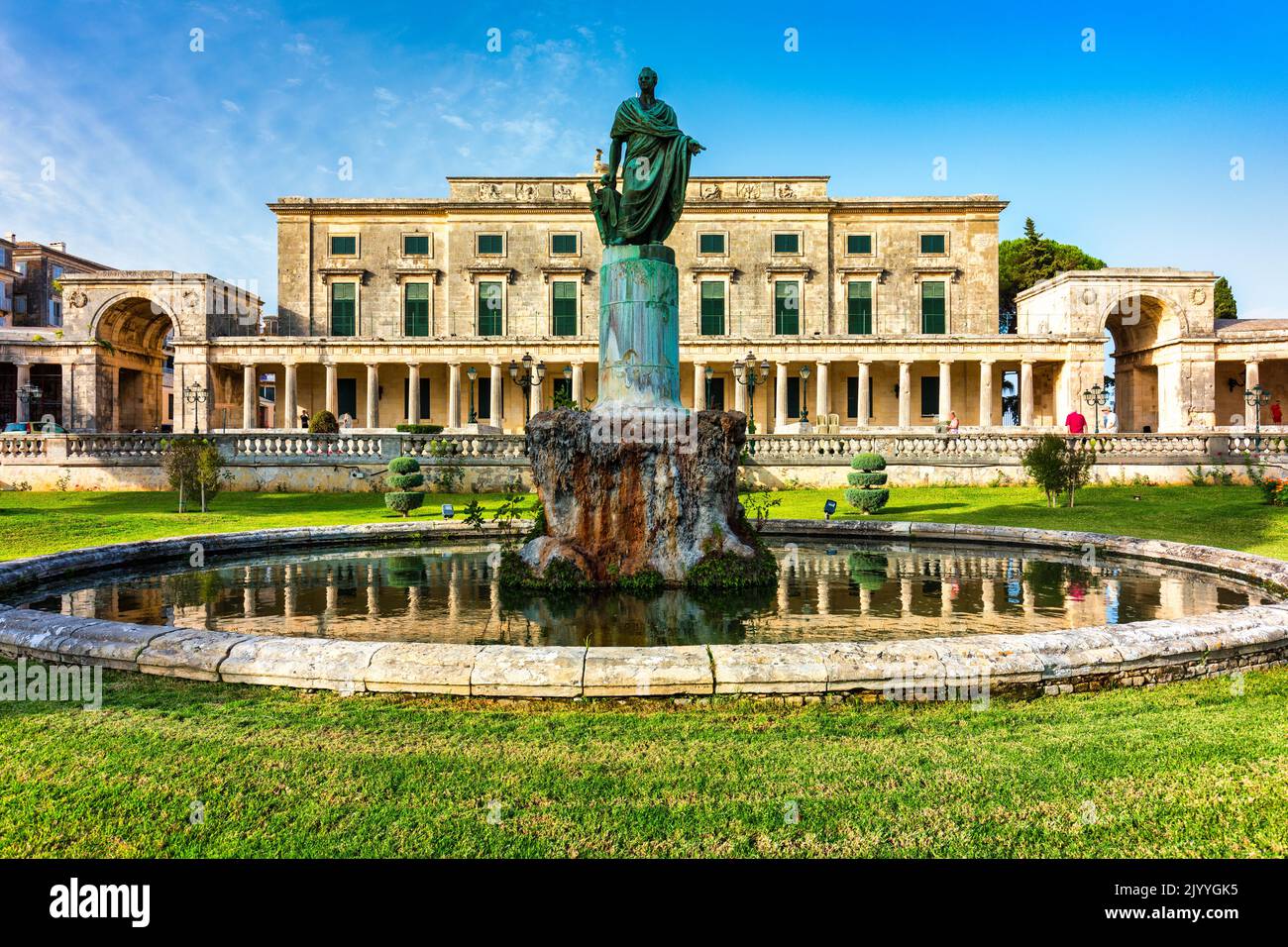 Museum of Asian Art. Colorful morning cityscape of Corfu Town, capital of the Greek island of Corfu, Greece, Europe. View of Asian Art museum and the Stock Photo