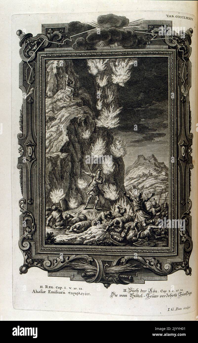 Engraving entitled 'The commander rallies his troops'. The Illustration is set within an ornate frame. Stock Photo