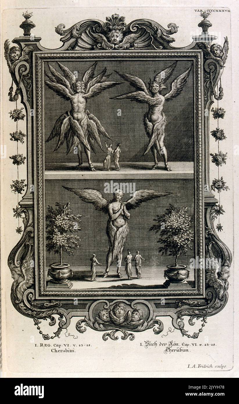 Engraving depicting a diagram of cherubs with many wings. The