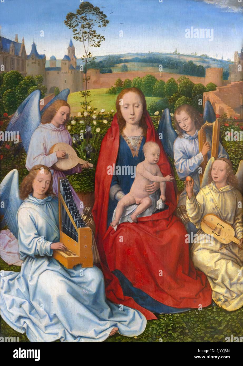 Madonna of the Rose Bower and St George with Donor, Hans memling, circa 1490. Alte Pinakothek, Munich, Germany, Europe Stock Photo