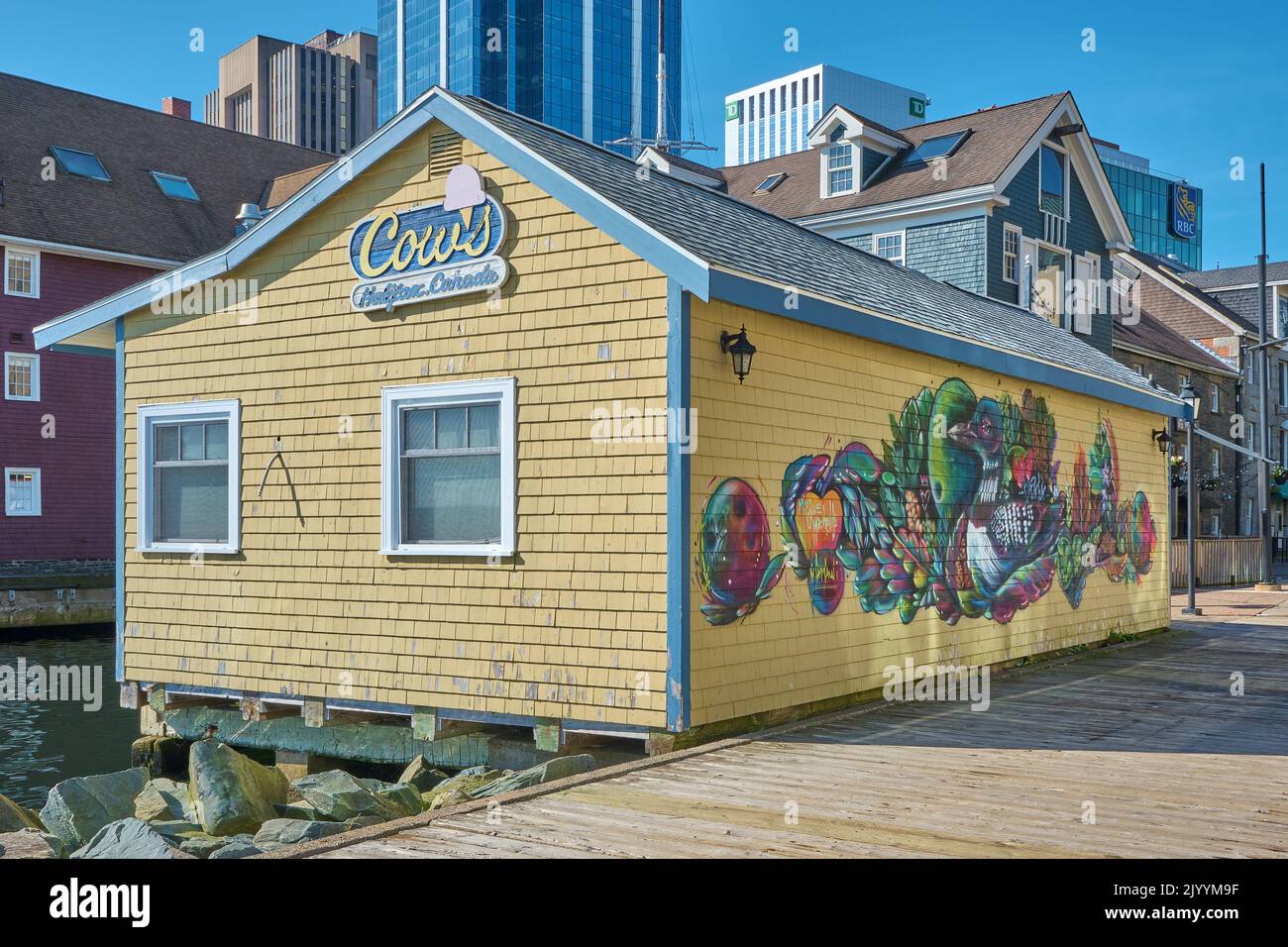 Cow's ice cream shop on the waterfront in Halifax Nova Scotia.  Established in 1983 using an old fashioned recipe in Cavendish Prince Edward Island, t Stock Photo
