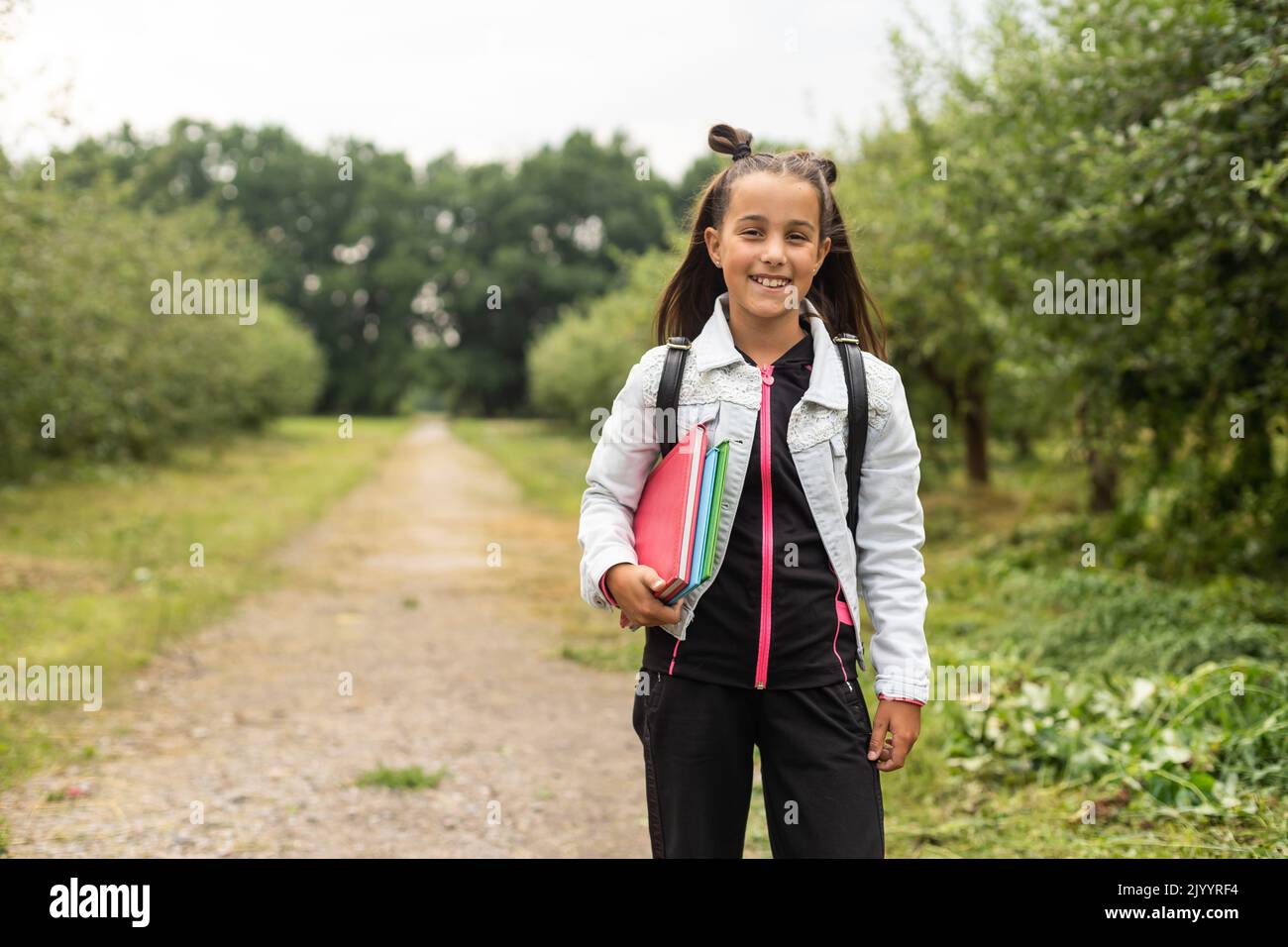 Beautiful little girl with backpack walking ready back to school, fall ...
