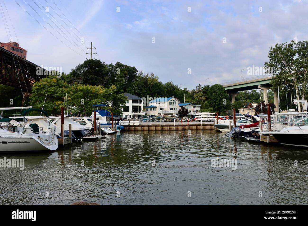 Boats on Rocky River (the river) between Lakewood and Rocky River (city) outlet to Lake Erie