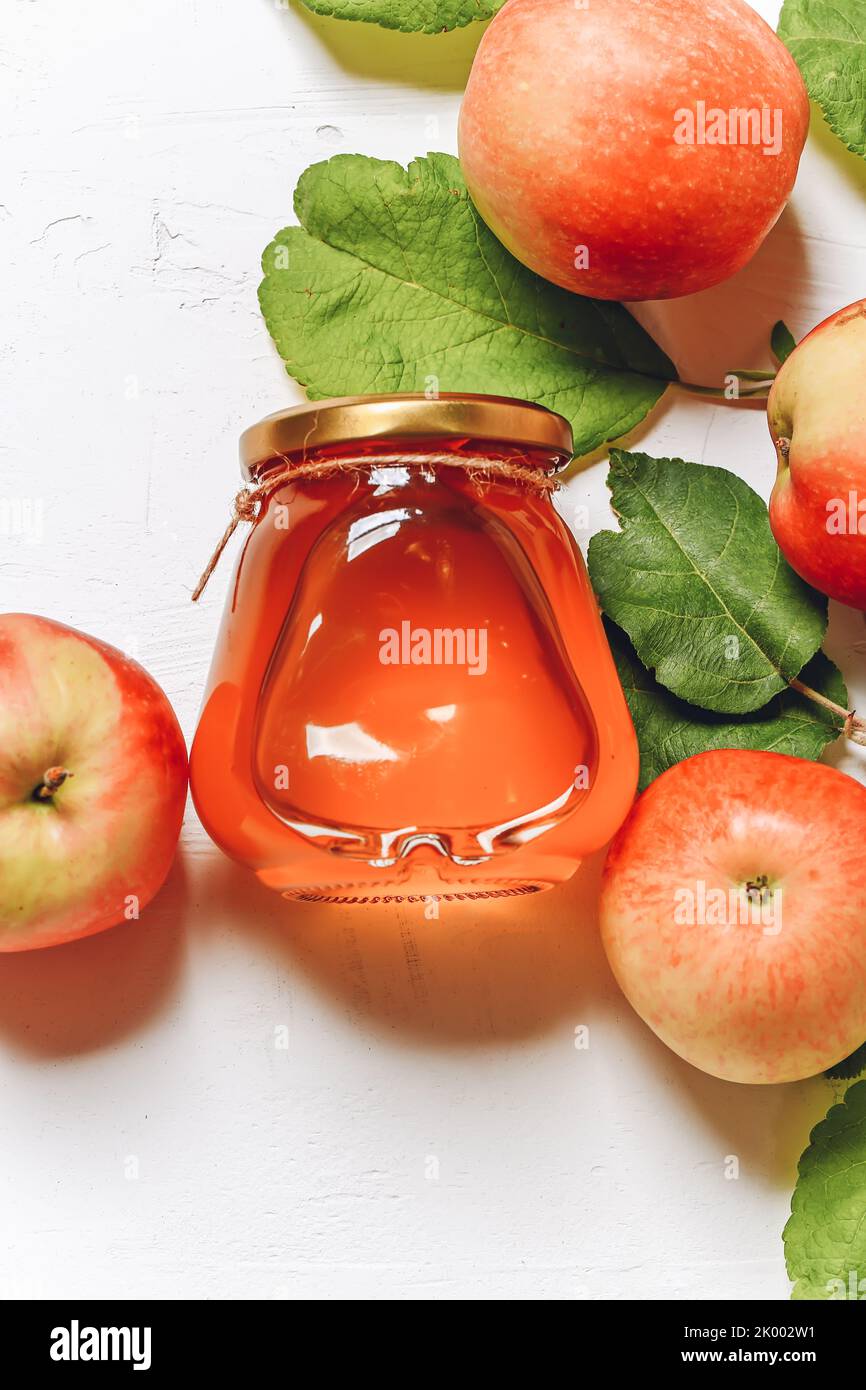 Apples and honey. Autumn composition. Traditional Jewish holiday New