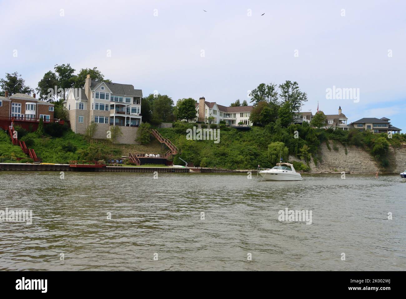 Large houses on Lake Erie southern coastline in Edgewater neighborhood