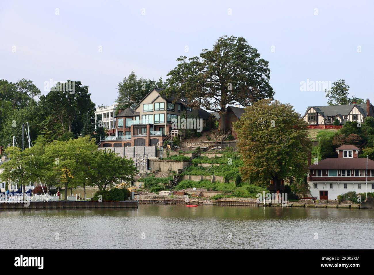 Large houses on Lake Erie southern coastline in Edgewater neighborhood