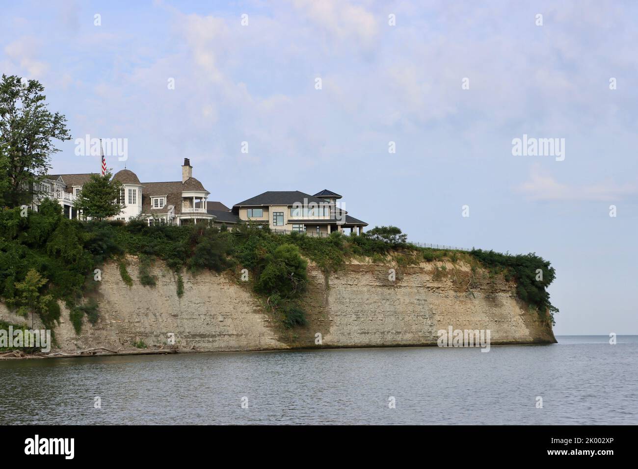 Lake Erie erosion on steep cliffs at the inlet to Rocky River, Ohio